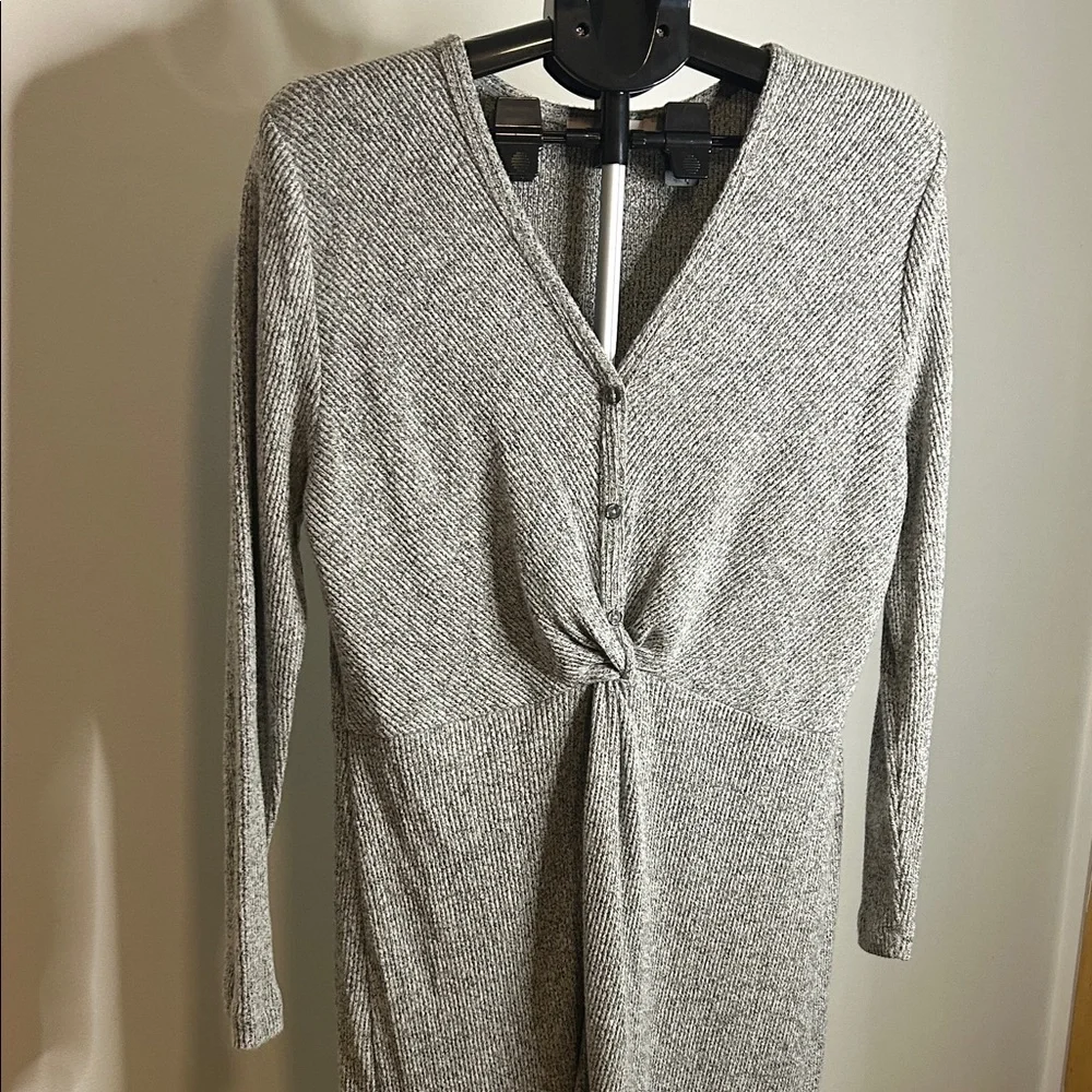 LOFT Gray Long Sleeve Dress with Knot Detail - Picture 5 of 8